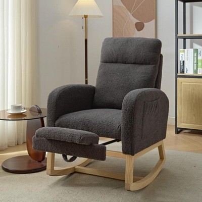 Okak Modern Rocking Accent Chair Armchair with Side Pocket and Upholstered Comfy High Backrest Glider Chair for Bedroom Lounge Nursery, Gray