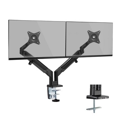 Mount-It! Space Saving Dual Monitor Arm, Fits Two 17" to 32" Screens, Full Motion Tilt Swivel Rotate, Low Profile Front Arms for Cubicles and Desk