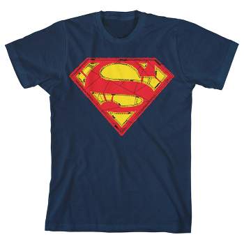 Superman Stitched Logo Youth Boys Navy T-Shirt