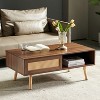 ORRD PE Rattan Coffee Table with Sliding Door, Walnut Color Storage Table with Solid Wood Legs for Living Room, Modern Center Table - 2 of 4