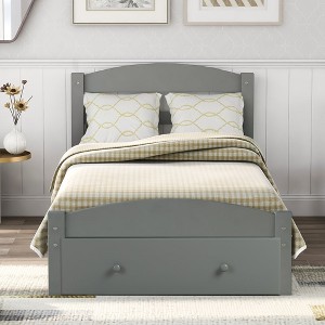 Platform Twin Bed Frame with Storage Drawer and Wood Slat Support No Box Spring Needed - 1 of 4