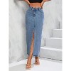 Women's High Waist Maxi Denim Skirt - A-Line Stretch Long Skirt with Front Split & Raw Hem 9009mid Blue - 3 of 4