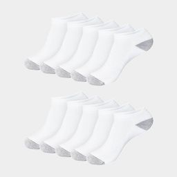 Hanes Women's 10pk Cushioned Low Cut Socks - White 5-9: Knit, Reinforced Heel & Toe