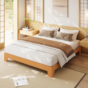 Acekool Platform Wood Bed Frame, No Headboard, Storage, Wooden Metal Slats - 1 of 4