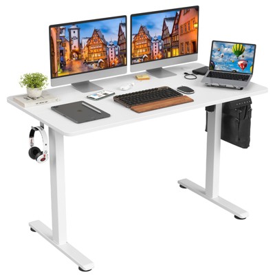 Lirago,Electric Adjustable Height Standing Desk with Splice Board - Home Office Desk for Healthy Work Lifestyle-White