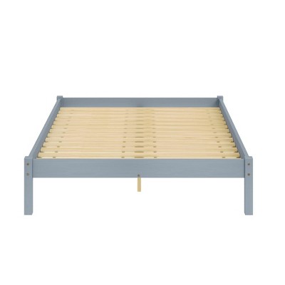 DOMETOUR Pine Solid Wood Basic Platform Bed Queen Grey with Full Slats Honey Wax Finish