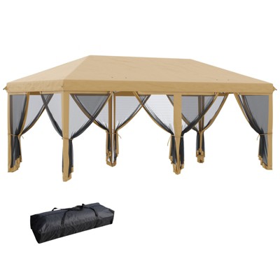 VisioGear 10'*20' Pop Up Canopy Tent with Netting, Heavy Duty Instant Sun Shelter with Carry Bag for Patio, Beige, 230.25"*116.25"*106.25"