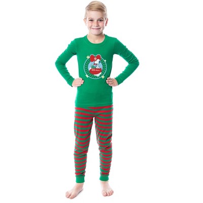 Peanuts Christmas Dear Santa Tight Fit Cotton Matching Family Pajama Set Green