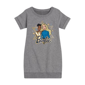 - Barbie - Holiday Friends Graphic Short Sleeve Fleece Dress - 1 of 4