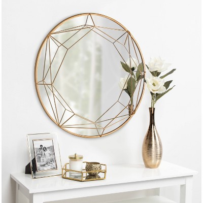 Gold Geometric Round Metal Vanity Wall Mirror, 30" Diameter