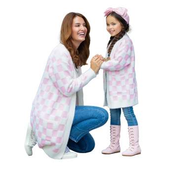 Girls Mommy & Me Twin Styles Pink Checkered Cozy Cardigan - Mia Belle Girls