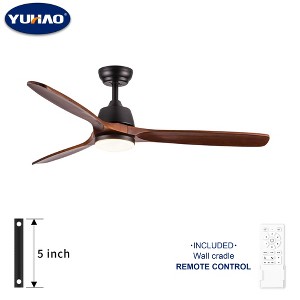 YUHAO 52 in. Indoor Modern and Farmhouse Soild Wood Blades Reversible DC Motor Ceiling Fan with Light and Remote Control - 1 of 4