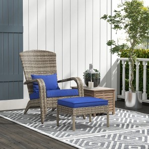Maggift Patio Seating Set of 2, Outdoor Rattan Chair Armrest Sofa with Footstool with Cushion for Garden, Balcony, Blue, 25.25" * 32.25" * 35" - 1 of 4