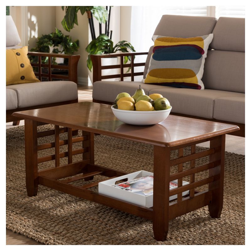 Larissa Modern Classic Mission Style Living Room Occasional Coffee Table - Cherry Brown - Baxton Studio, 5 of 6