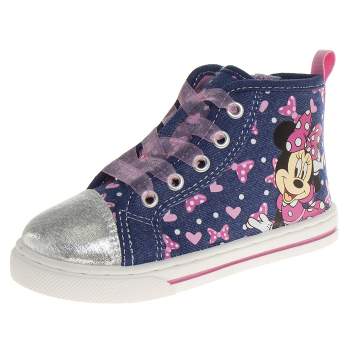 Minnie Mouse Shoes Girl Sneakers - High Top Casual Canvas Characters Slip on Kids Shoes (toddler/little kid sizes 6-12)