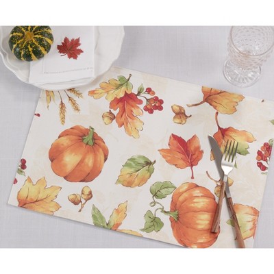 Autumn Pumpkin and Foliage Polyester Rectangle Placemats, Set of 4
