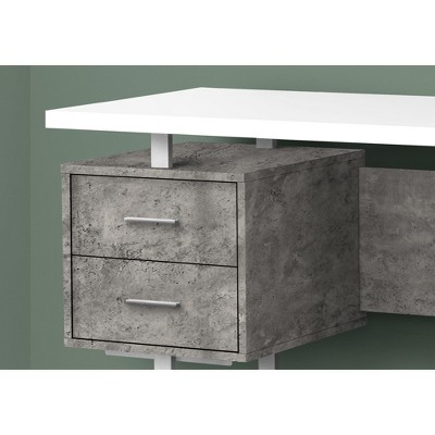 Vynxaria 60-inch White-Grey Computer Desk Writing Desks with Grey Metal Base Reversible Laptop Setup Storage Drawers for Work