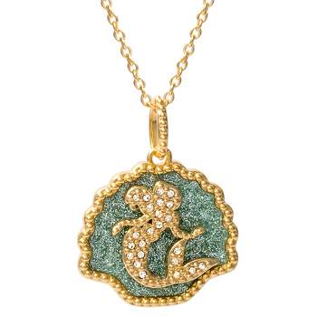 Disney Princess Little Mermaid Crystal Seashell Yellow Gold Plated Pendant Necklace, 18"