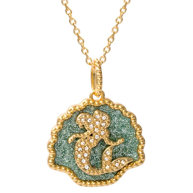 Disney Princess Little Mermaid Crystal Seashell Yellow Gold Plated Pendant Necklace, 18", 1 of 6