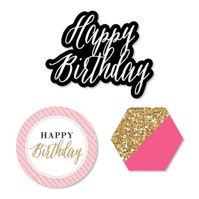 Big Dot of Happiness Chic Happy Birthday - Pink, Black and Gold - DIY Shaped Party Cut-Outs - 24 Count