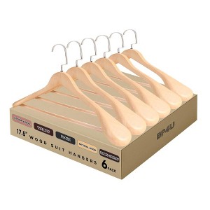 BP4U Premium Wide Shoulder Wooden Suit Hangers, 17.5-Inch Heavy-Duty Solid Wood Coat Hangers for Men's Suits & Coats - 1 of 4