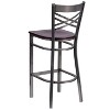 Emma and Oliver 2 Pack Clear Coated "X" Back Metal Restaurant Barstool - 3 of 4