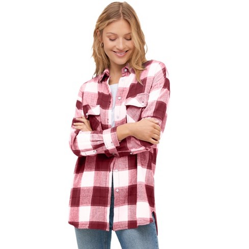 Plus Size Plaid Button Up Collared Neck Jacket | Polyester Jacket With Pockets