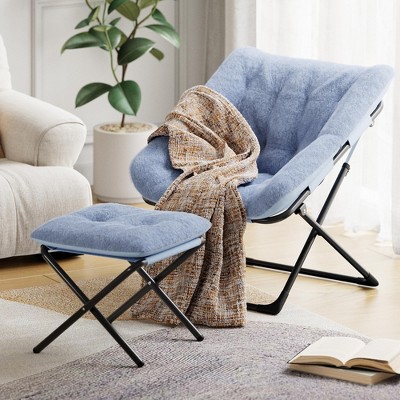 Saucer Chair, XL Foldable Plush Faux Fur Lounge Chair, Portable Accent Seat
