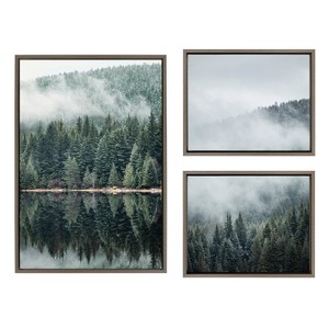 (Set of 3) Sylvie Evergreen Reflections in Fog Canvas Art Set by F2 Images - Kate & Laurel All Things Decor - 1 of 4