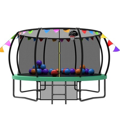 Jump Into Fun 12FT Pumpkin Trampoline With Safety Enclosure Net Spring Pad Cover, Weather-Resistant, Ladder & Flag Parts for Children & Adults