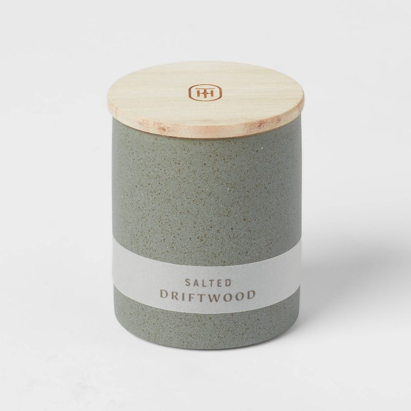 6oz Matte Textured Ceramic Wooden Wick Candle Gray/Salted Driftwood - Threshold&#8482;, 1 of 5