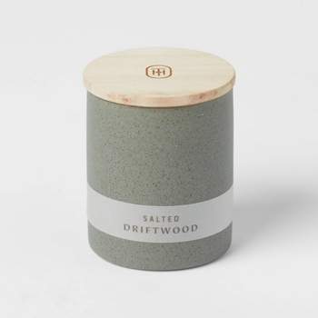 6oz Matte Textured Ceramic Wooden Wick Candle Gray/Salted Driftwood - Threshold™
