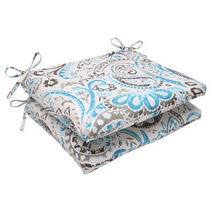 Outdoor 2-Piece Square Seat Cushion Set - Gray/Turquoise Paisley