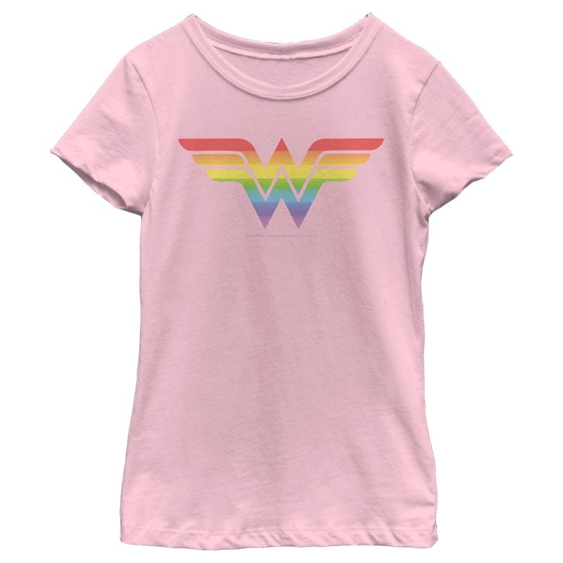 Girl's Wonder Woman Rainbow Classic Logo T-Shirt, 1 of 5