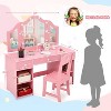 Kids Vanity Table with Touch Light /Detachable Tri-Folding Mirror, Open Storage Shelves, Wood Makeup Playset with Chair - 3 of 4