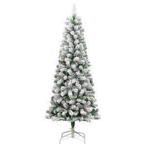 vidaXL Artificial Hinged Christmas Tree - 82.7" Tall - Snow-Flocked Design - Sturdy Iron Stand - Cost-Effective - Easy Assembly - 1 of 4