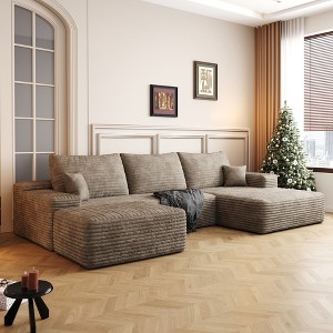 Whisen Convertible Sleeper Sofa Bed, Plush Corduroy Fabric, Back Support with Pillow - 1 of 4