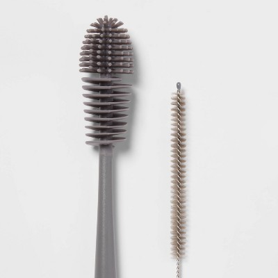 2pc Bottle Brush &#38; Straw Brush Set (Pewter Matte) - Room Essentials&#8482;