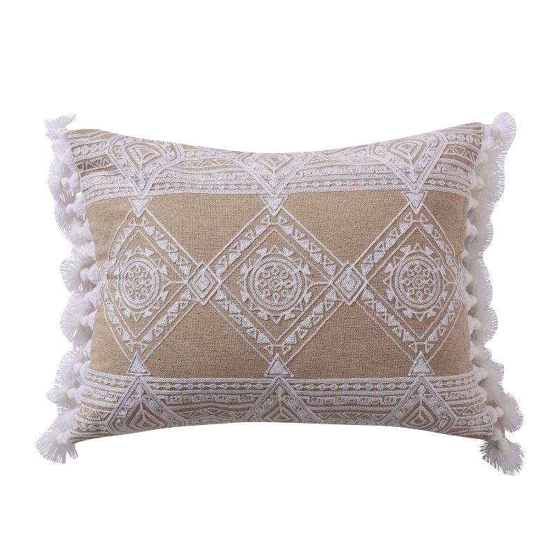 Harleson - Diamond Ikat Tassel Pillow - Natural Tan & White - Levtex Home, 1 of 4