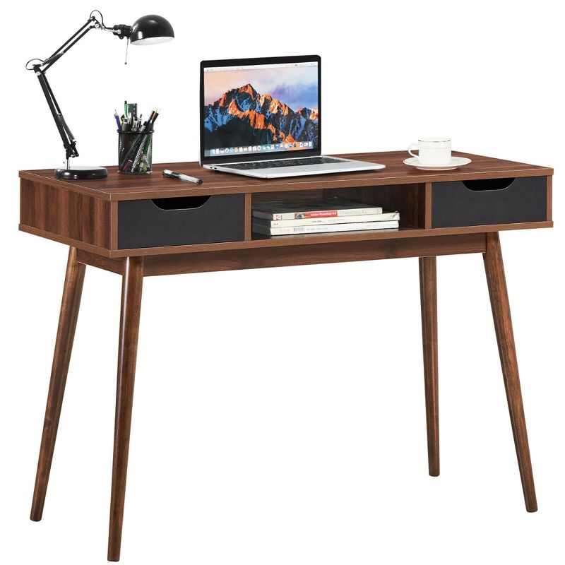 Costway Computer Desk Writing Table w/ Drawers Laptop PC Workstation Home Oak\Walnut, 1 of 11