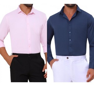 INSPIRE CHIC Men's Point Collar Button Long Sleeves Solid Business Dress Shirts 2 Packs - 1 of 4