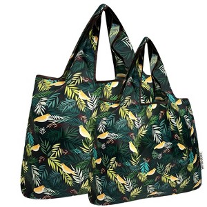 Wrapables Large & Small Foldable Nylon Reusable Shopping Grocery Bags (Set of 2), Golden Birds - 1 of 4