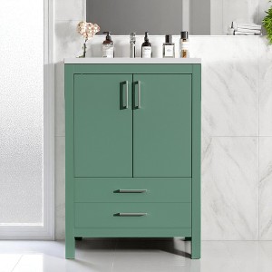 Mshliw 24 Inch Bathroom Vanity with Ceramic Sink Combo, Modern Freestanding Storage Cabinet with Silver Handles, Soft Closing Door and Drawer - 1 of 4