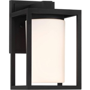 360 Lighting Genndy 9 1/4" High Modern Outdoor Wall Light Fixture Mount Porch House Exterior Outside Weatherproof Sand Black Aluminum Glass Shade - 1 of 4