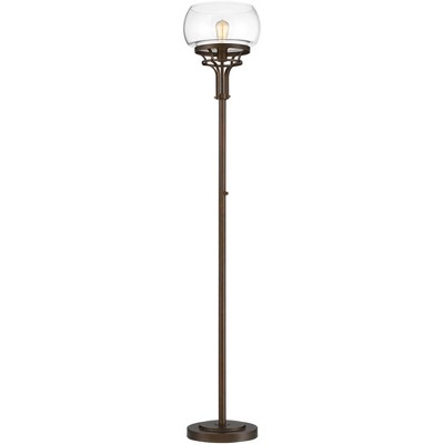 72.5" Bronze and Glass Industrial Torchiere Floor Lamp