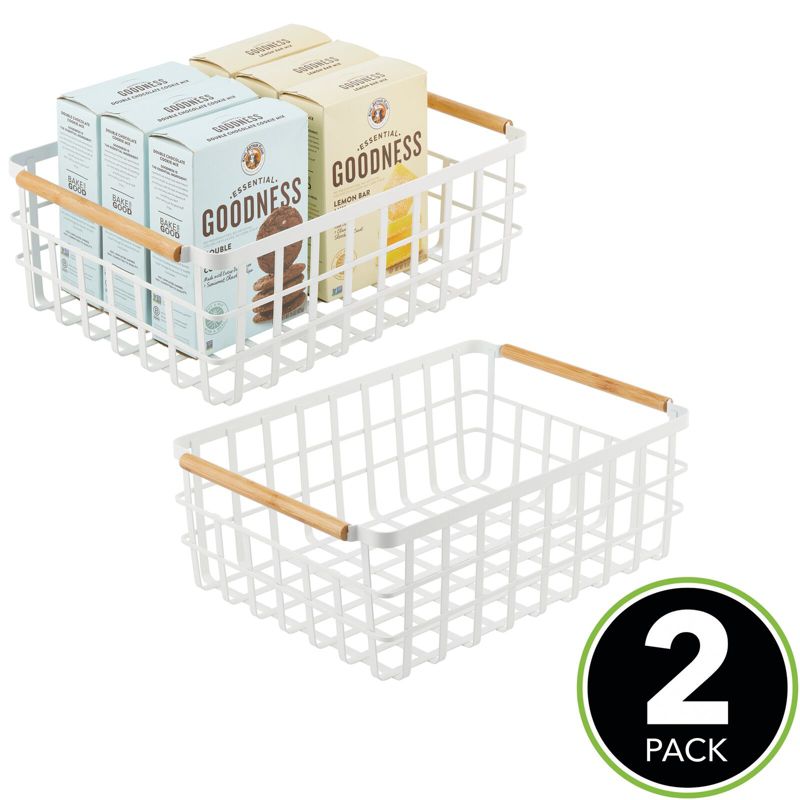 Mdesign Metal Food Organizer Storage Bins With Bamboo Handles - 2 Pack ...