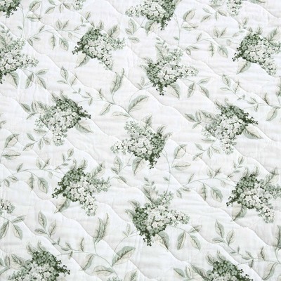 White and Green Cotton Twin Reversible Quilt Set