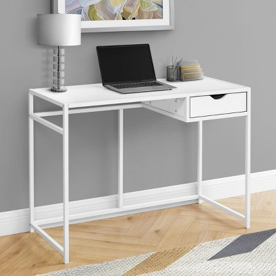 INFURNIC Desks 42"L Modern Computer Desk with Storage Drawer and Slender Metal Frame for Small Office, White, 42.25"*20"*30"