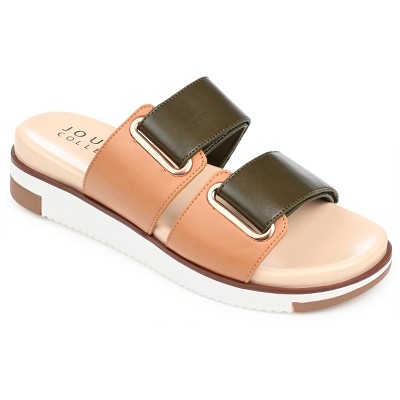 Journee Collection Womens Ashanti Slip On Slide Multi Strap Sandals Olive 6