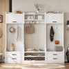 TiramisuBest Modern Hall Tree with Metal Hooks & Storage, Multi-Functional Entryway Coat Rack with Shoe Cubbies, White, Pre-Sale Date: December 18th - 2 of 4